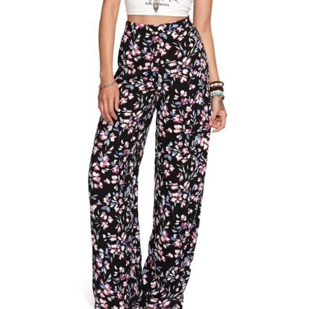 Kendall & Kylie Palazzo Purple Pant Floral Print High Waisted Multicolor Wide